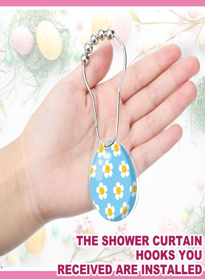 Sosation 12 Pcs Easter Shower Curtain Hooks Hangers Decorative Metal Rustproof Bathroom Pendants Decor with Happy Easter Egg Chick Rabbit Carrot Flower Stainless Shower Curtain Rings - Image 4
