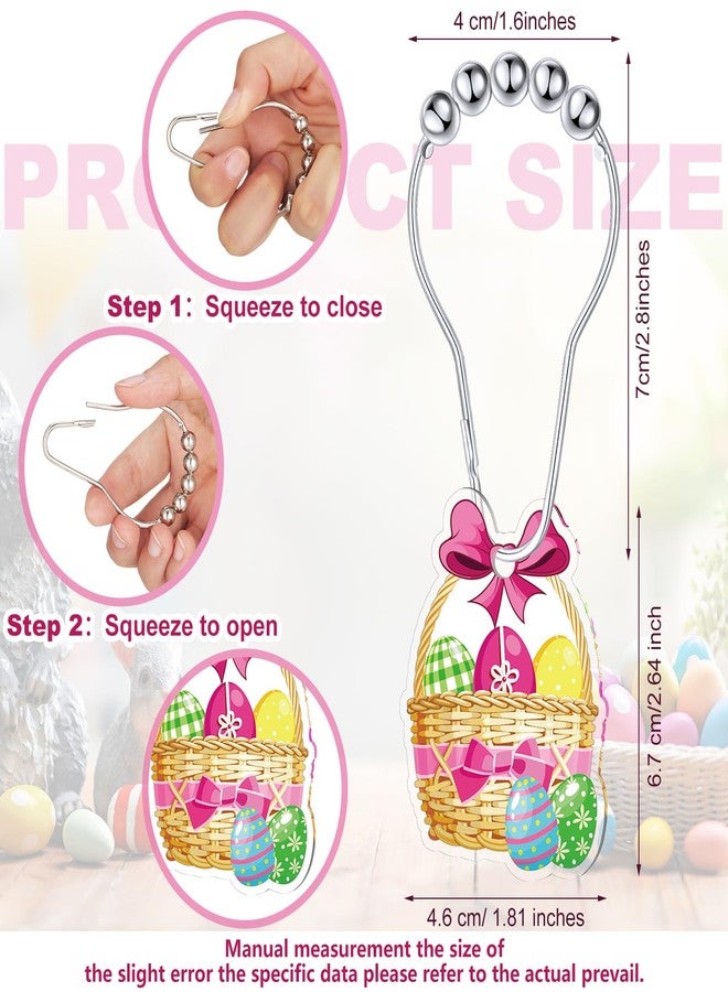 Sosation 12 Pcs Easter Shower Curtain Hooks Hangers Decorative Metal Rustproof Bathroom Pendants Decor with Happy Easter Egg Chick Rabbit Carrot Flower Stainless Shower Curtain Rings - Image 2