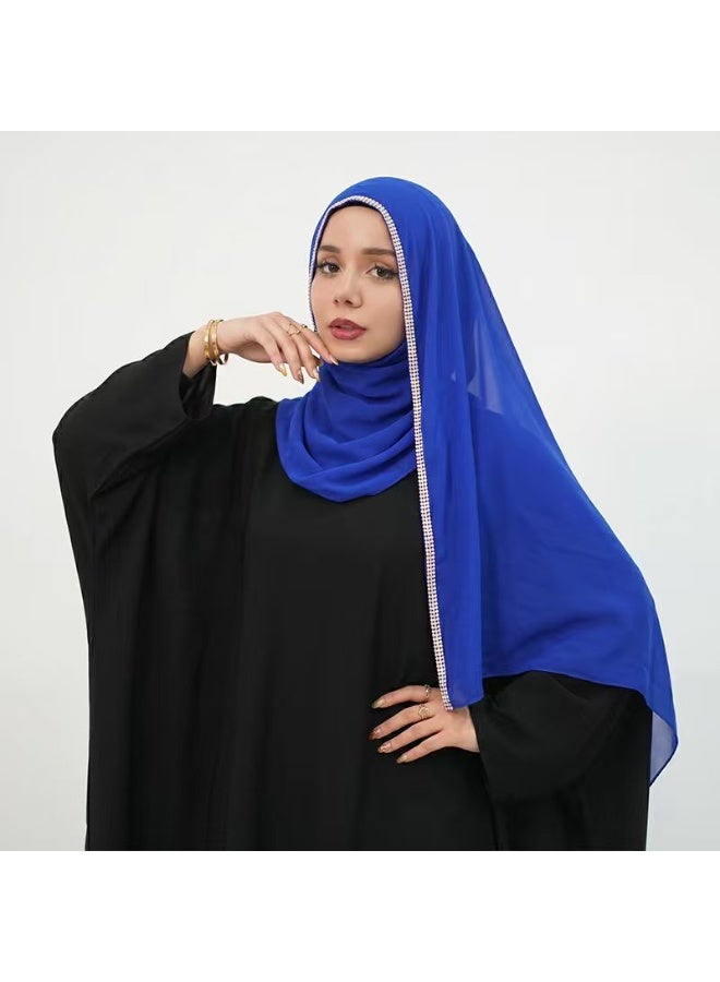 وشاح شيفون طويل للنساء مزين بحافة على شكل سلسلة ومرصع بالماس اللامع - Image 1