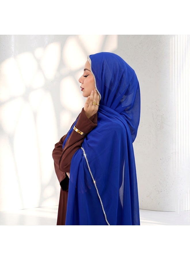 وشاح شيفون طويل للنساء مزين بحافة على شكل سلسلة ومرصع بالماس اللامع - Image 2