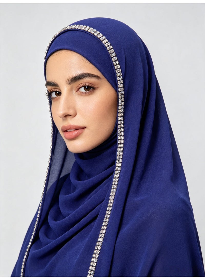 Women’s long chiffon scarf with a chain-link border and sparkling diamonds - Image 1