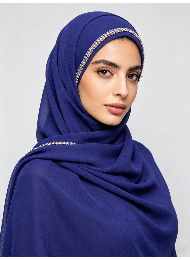 Women’s long chiffon scarf with a chain-link border and sparkling diamonds - Image 3