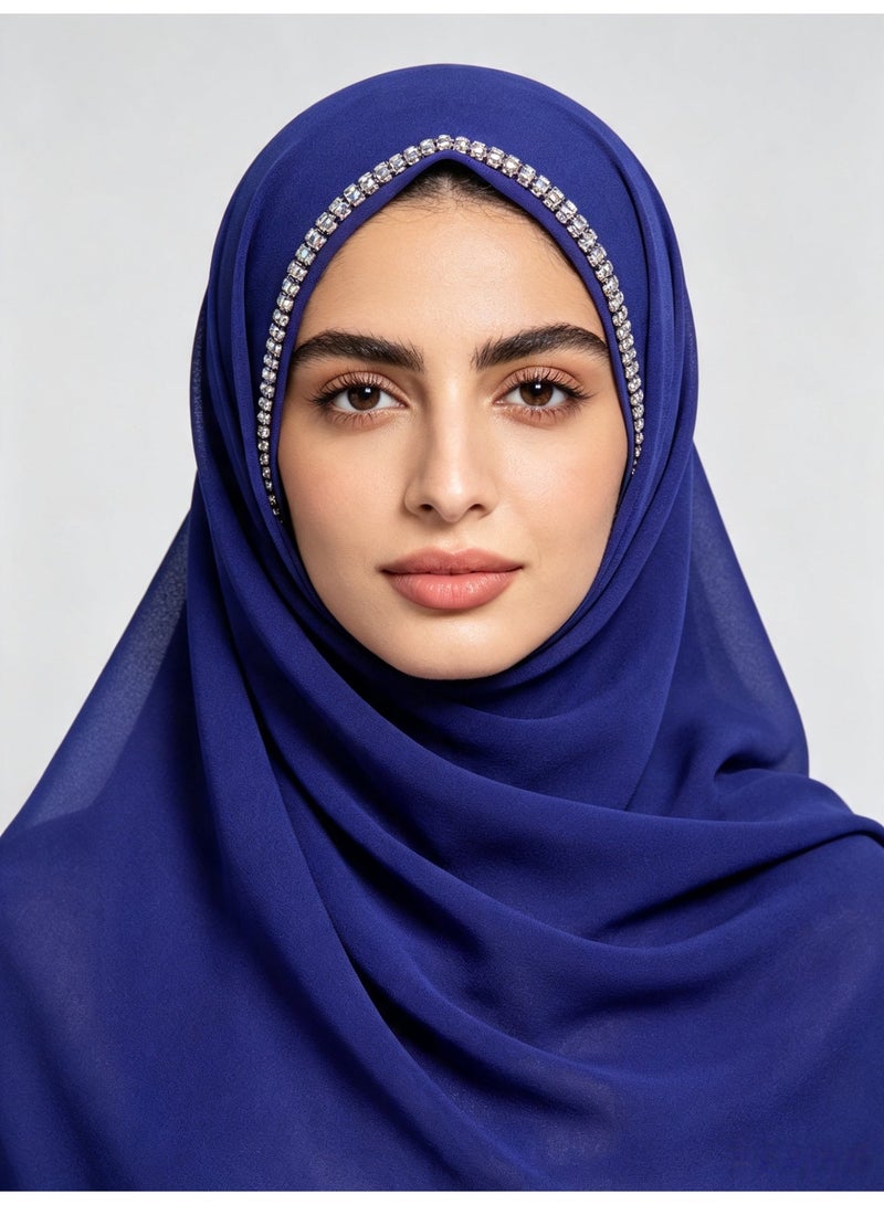 Women’s long chiffon scarf with a chain-link border and sparkling diamonds - Image 2