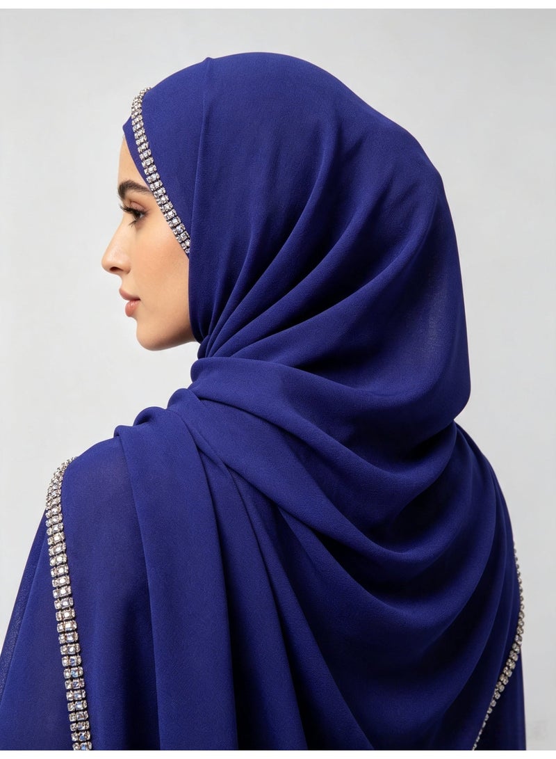 Women’s long chiffon scarf with a chain-link border and sparkling diamonds - Image 4