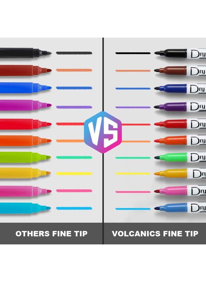 Volcanics Dry Erase Markers Low Odor Fine Whiteboard Markers Thin Box of 30, 10 Colors - Image 3