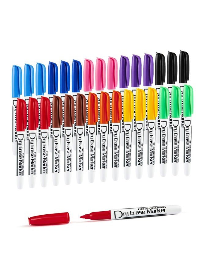 Volcanics Dry Erase Markers Low Odor Fine Whiteboard Markers Thin Box of 30, 10 Colors - Image 1