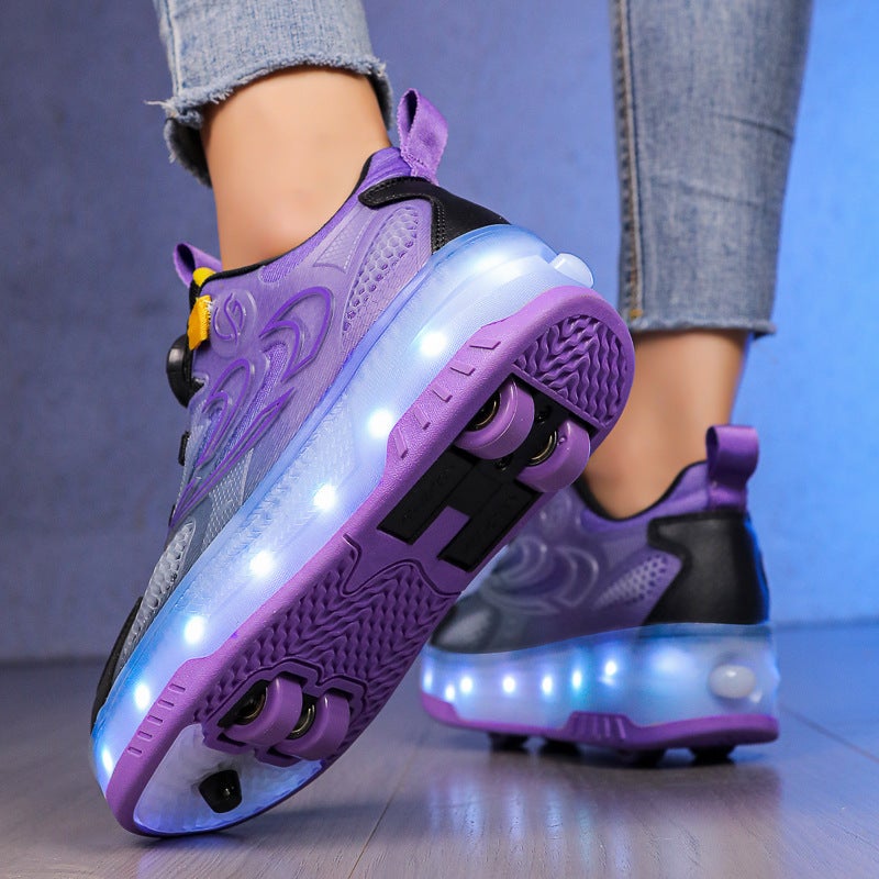 Four-Wheel Heelloo Shoes Automatic Contraction Children'S Roller Skating Two-Wheel Boys And Girls Skates - Image 3