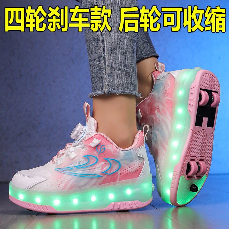 Four-Wheel Heelloo Shoes Automatic Contraction Children'S Roller Skating Two-Wheel Boys And Girls Skates - Image 4
