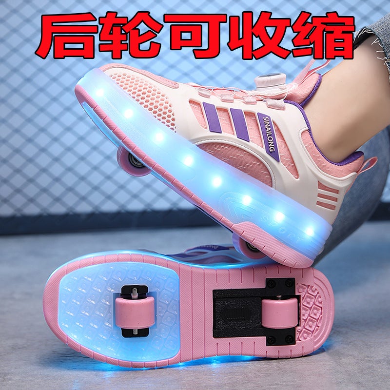Four-Wheel Heelloo Shoes Automatic Contraction Children'S Roller Skating Two-Wheel Boys And Girls Skates - Image 1