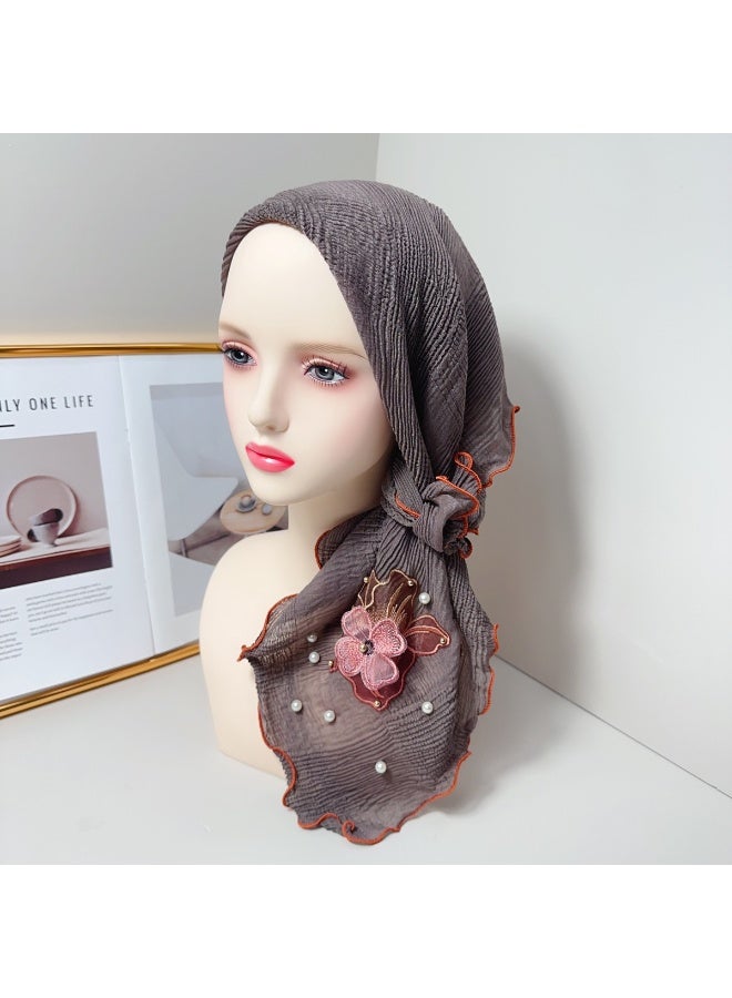 Nariele New Double-Layer Flower Nail Bead Silk Headscarf - Image 2