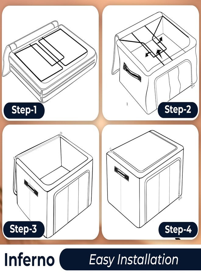 INFERNO® 44L Wardrobe Organizer Storage Box Pack of 04 (50×40×22 cm), Foldable Clothes Storage with Zipper & Handle, Blue - Image 3