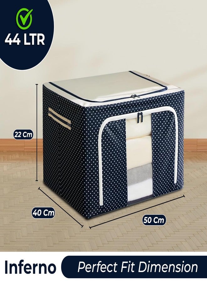 INFERNO® 44L Wardrobe Organizer Storage Box Pack of 04 (50×40×22 cm), Foldable Clothes Storage with Zipper & Handle, Blue - Image 2
