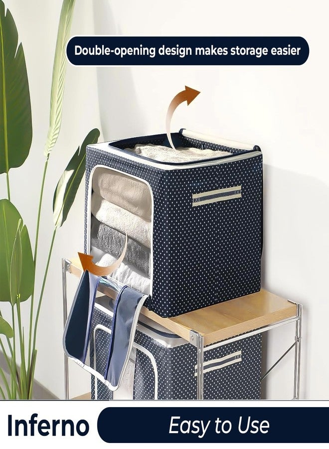 INFERNO® 44L Wardrobe Organizer Storage Box Pack of 04 (50×40×22 cm), Foldable Clothes Storage with Zipper & Handle, Blue - Image 5