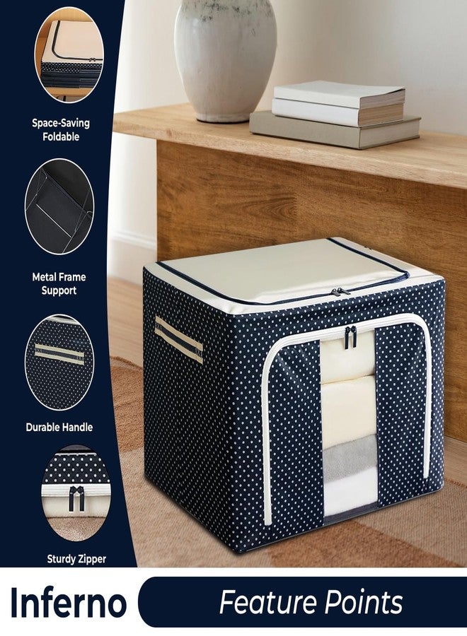 INFERNO® 44L Wardrobe Organizer Storage Box Pack of 04 (50×40×22 cm), Foldable Clothes Storage with Zipper & Handle, Blue - Image 4