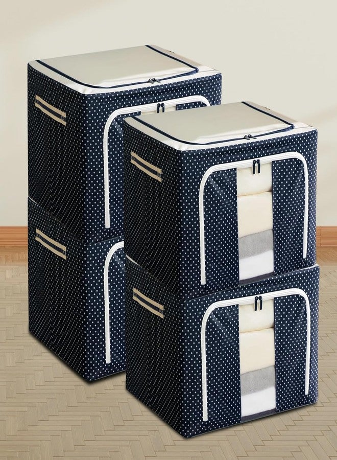 INFERNO® 44L Wardrobe Organizer Storage Box Pack of 04 (50×40×22 cm), Foldable Clothes Storage with Zipper & Handle, Blue - Image 1