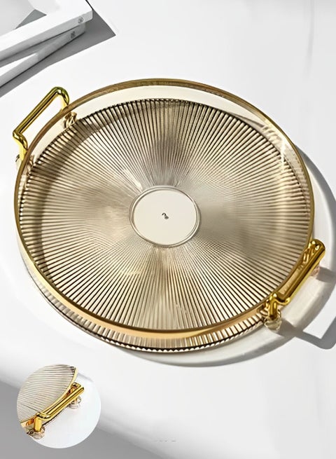 Luxury Serving Tray Round Serving Tray with Handles Jewelry Decoration Tray, Candle Tray, Dressing Table and Bathroom Table Storage Tray Acrylic Multifunction Display(Gold)