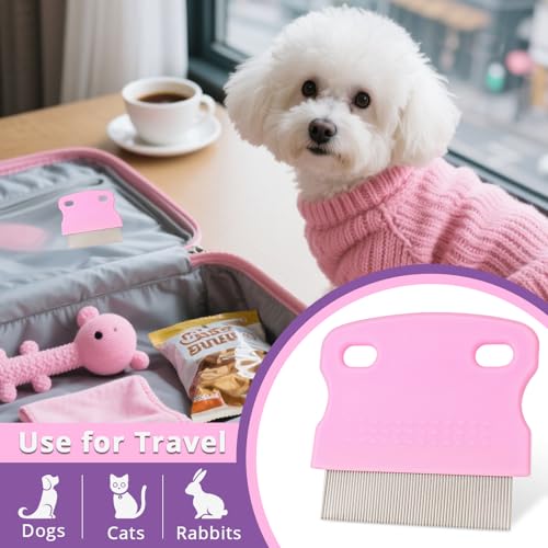 Jegtew Flea Comb for Dogs and Cats - Lice Comb with Rubber Handle - Promotes Hair Growth and Removes Loose Hair, Knots, and Flakes Flea Brush for Pets(3P,PINK) - Image 5