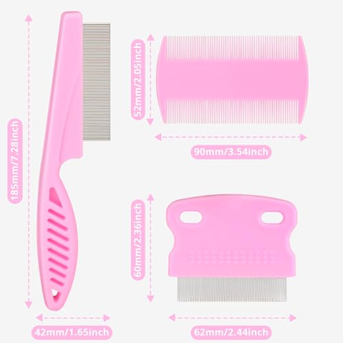 Jegtew Flea Comb for Dogs and Cats - Lice Comb with Rubber Handle - Promotes Hair Growth and Removes Loose Hair, Knots, and Flakes Flea Brush for Pets(3P,PINK) - Image 2