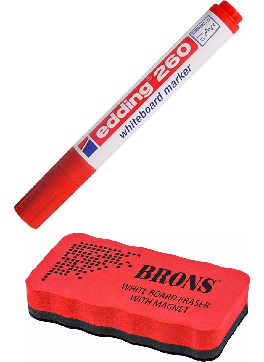 Edding Whiteboard Marker E-260 Red and Magnetic Eva Board Eraser 