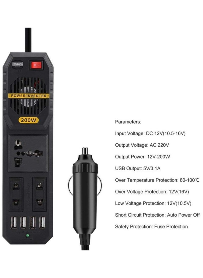 ELTRAZONE 200W Power Inverter DC 12V to AC 220V Car Power Inverter with 4 USB Ports Multi Protection Car Charger Adapter - Image 4