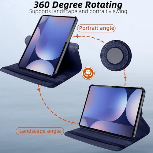 Casotec Flip Cover for Samsung Tab S9 Plus 12.4" | 360° Rotating Back Cover | Leather Finish | Pencil Holder | Multi-Angle Stand Cover for Samsung Tab S9 Plus 12.4 inch/Tab S9 FE Plus 12.4 inch - Blue - Image 5