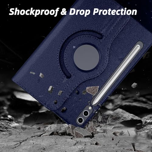Casotec Flip Cover for Samsung Tab S9 Plus 12.4" | 360° Rotating Back Cover | Leather Finish | Pencil Holder | Multi-Angle Stand Cover for Samsung Tab S9 Plus 12.4 inch/Tab S9 FE Plus 12.4 inch - Blue - Image 4
