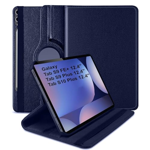 Casotec Flip Cover for Samsung Tab S9 Plus 12.4" | 360° Rotating Back Cover | Leather Finish | Pencil Holder | Multi-Angle Stand Cover for Samsung Tab S9 Plus 12.4 inch/Tab S9 FE Plus 12.4 inch - Blue - Image 1