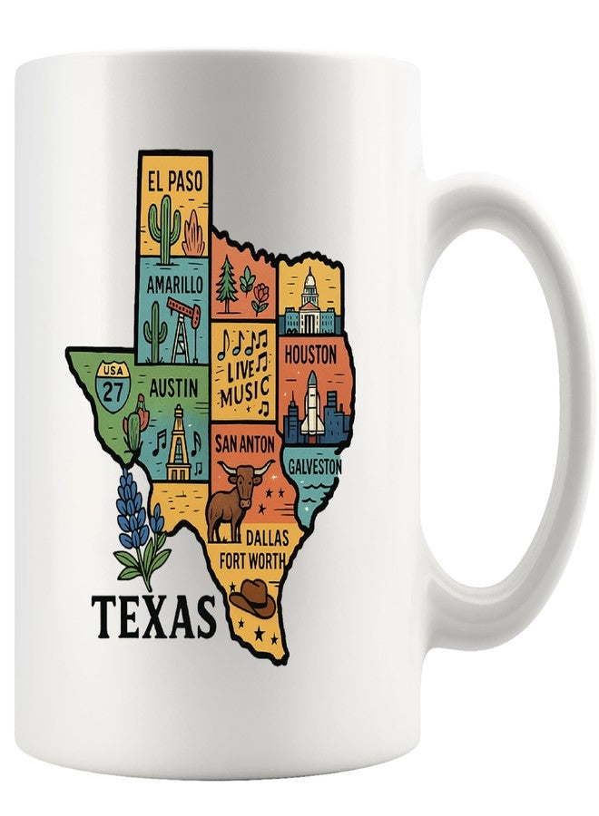 Panvola Texas State Mug Texas State Map Gift for Travellers Travel Souvenir Gift to Friends Texan US Hometown Novelty Drinkware Ceramic Mug 11 oz White - Image 1
