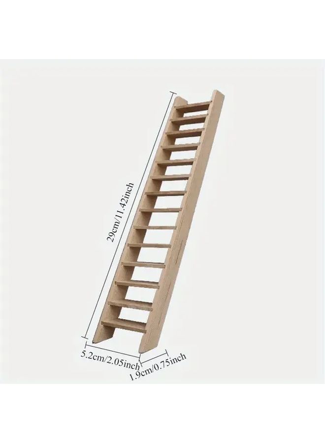 Natural Wood Mini Dollhouse Ladder 12 Piece Furniture Set for Rustic Tiny Home Decor - Image 2