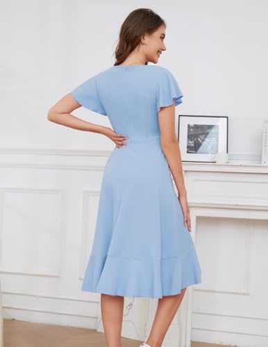 DRESSTELLS Women's Cocktail Dresses, Formal Wedding Guest Bridesmaid High Low Modest Graduation Vintage Prom Party Plus Size Fit Flare Summer Maxi Dresses Blue 2XL - Image 2