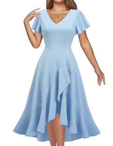 DRESSTELLS Women's Cocktail Dresses, Formal Wedding Guest Bridesmaid High Low Modest Graduation Vintage Prom Party Plus Size Fit Flare Summer Maxi Dresses Blue 2XL - Image 1