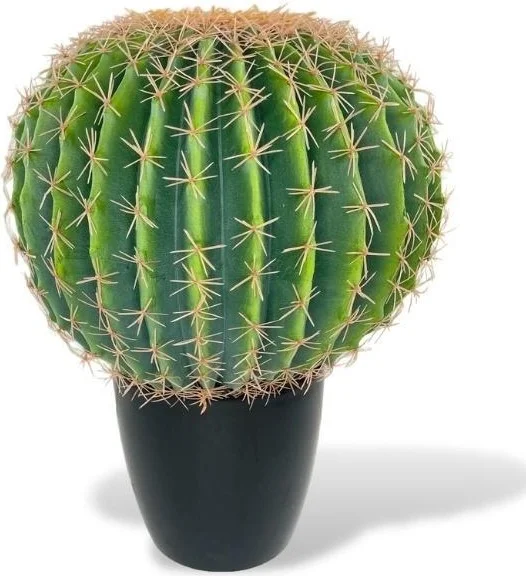 Netten Evime Artificial Flower Echinocactus Grusonii Golden Barrel Cactus 50*35CM Cactus in Black Pot SK4010S