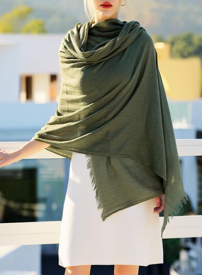Harewom Lightweight Gauze Linen Feeling Shawl Wraps for Women Beach Summer Scarf for Evening Wedding Dresses Army Green - Image 3