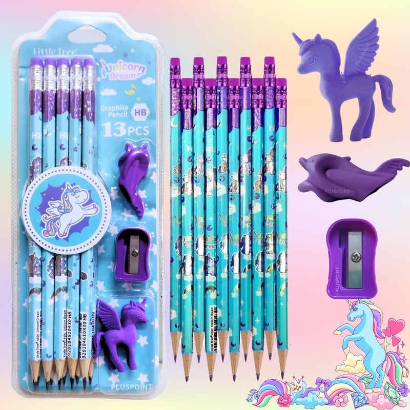 PLUSPOINT 26 Pieces Unicorn Pencils for Girls, 20 Unicorn Pencils with 2 Erasers 2 Grips 2 Sharpeners Colorful Kids Pencils Cute Unicorn School Supplies for Classroom Reward Party Favor (unicorn) - Image 2
