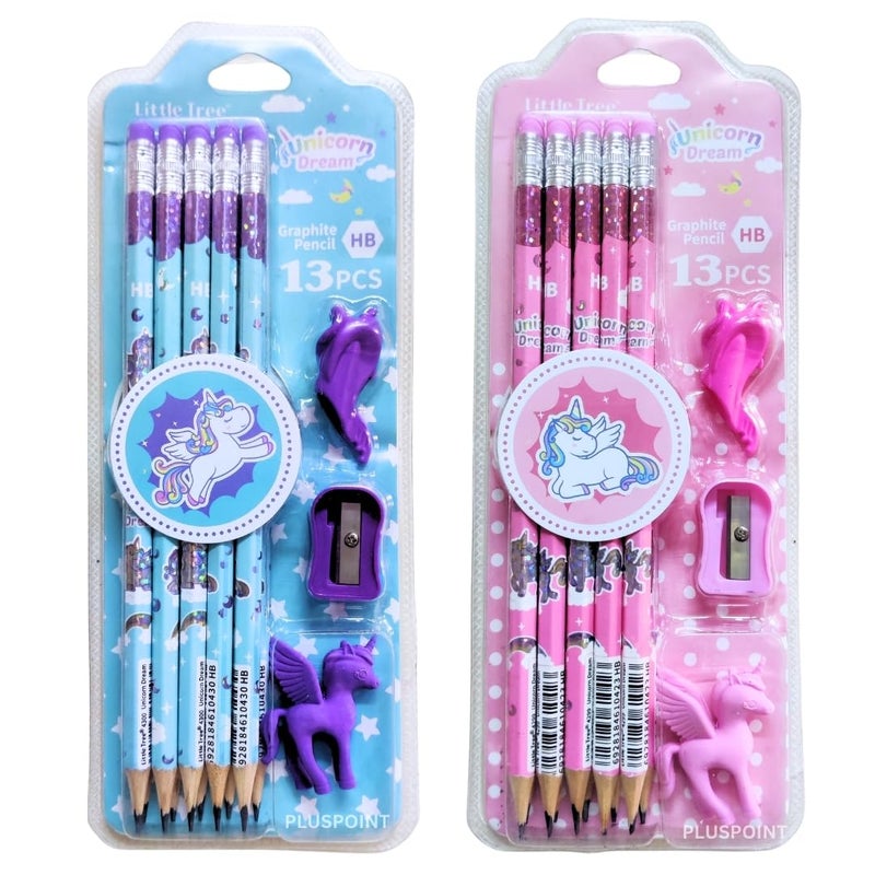 PLUSPOINT 26 Pieces Unicorn Pencils for Girls, 20 Unicorn Pencils with 2 Erasers 2 Grips 2 Sharpeners Colorful Kids Pencils Cute Unicorn School Supplies for Classroom Reward Party Favor (unicorn) - Image 1