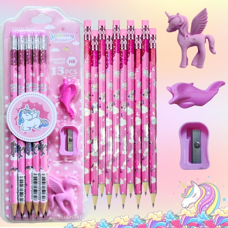 PLUSPOINT 26 Pieces Unicorn Pencils for Girls, 20 Unicorn Pencils with 2 Erasers 2 Grips 2 Sharpeners Colorful Kids Pencils Cute Unicorn School Supplies for Classroom Reward Party Favor (unicorn) - Image 3