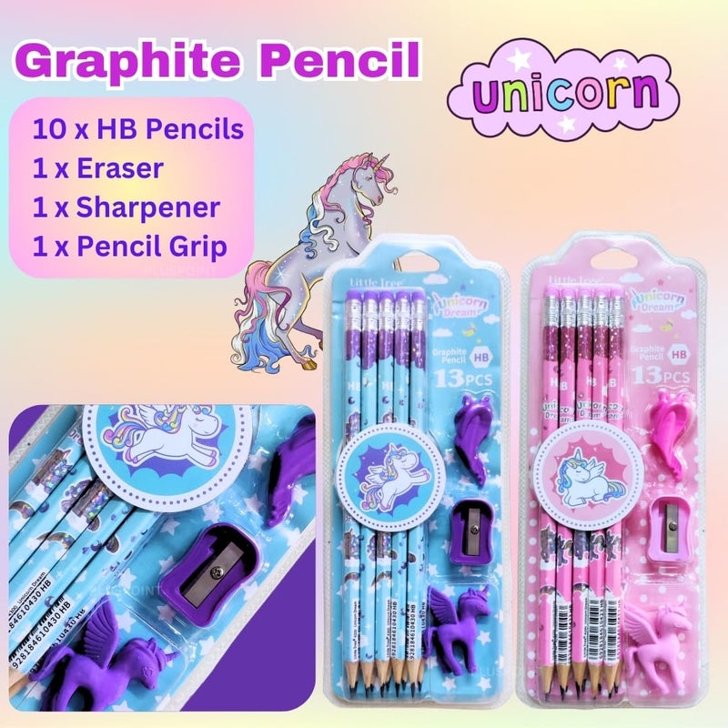 PLUSPOINT 26 Pieces Unicorn Pencils for Girls, 20 Unicorn Pencils with 2 Erasers 2 Grips 2 Sharpeners Colorful Kids Pencils Cute Unicorn School Supplies for Classroom Reward Party Favor (unicorn) - Image 5