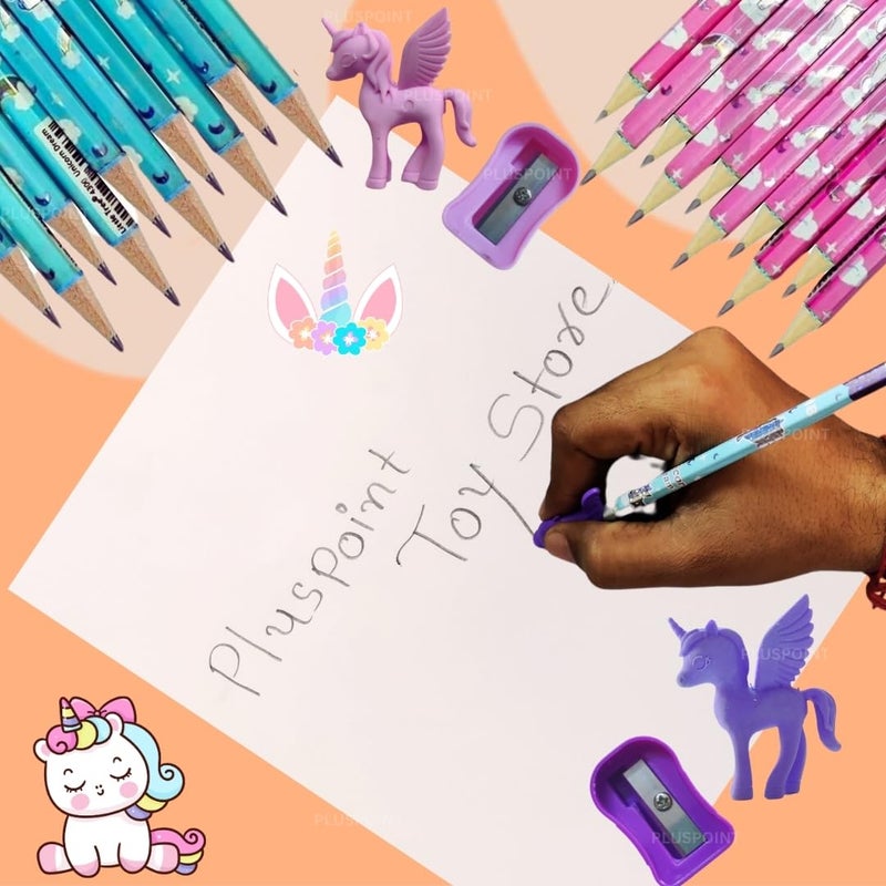 PLUSPOINT 26 Pieces Unicorn Pencils for Girls, 20 Unicorn Pencils with 2 Erasers 2 Grips 2 Sharpeners Colorful Kids Pencils Cute Unicorn School Supplies for Classroom Reward Party Favor (unicorn) - Image 4
