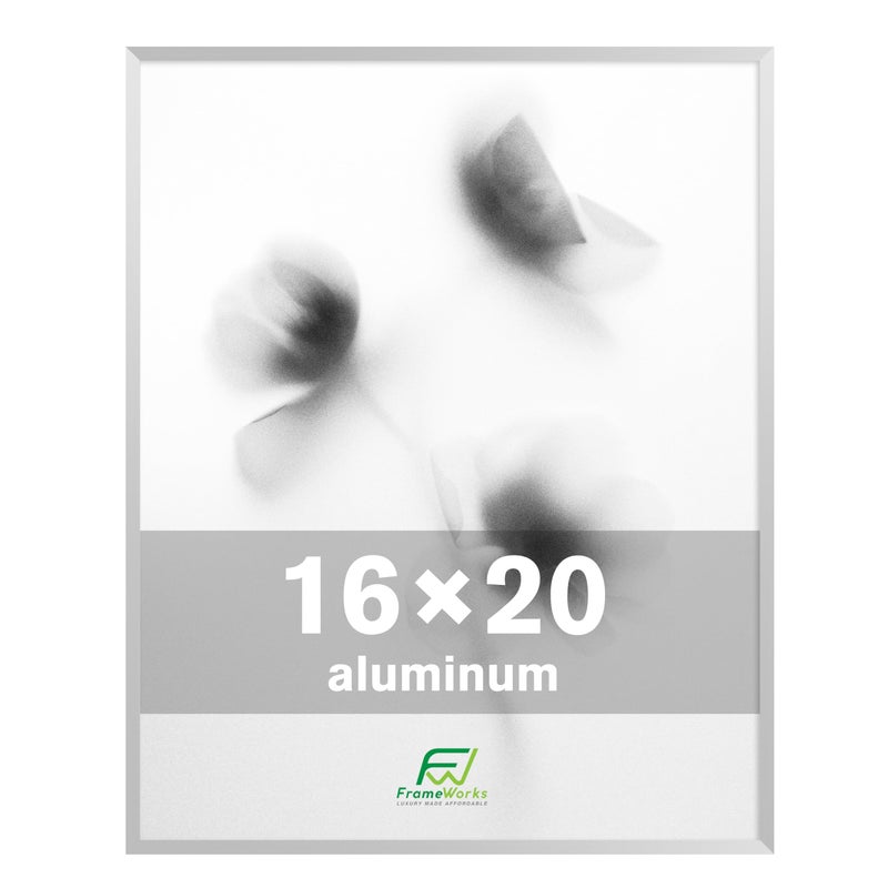 FrameWorks 16x20 Brushed Aluminum Poster Frames  Modern Brushed Metal Design wShatterproof Plexiglass Perfect for Posters Artwork Paintings Wall Displays  Home or Office Decor Silver  1 Pack