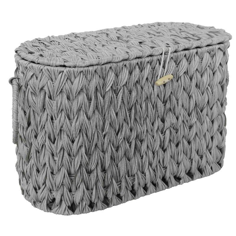 Coeusy Toilet Paper Basket,Wicker Toilet Paper Storage with Lid,Free Standing,Decorative Bathroom Toilet Paper Holder Stand,Narrow Toilet Tissue Storage Bin for Rv,Closet, Gray - Image 1