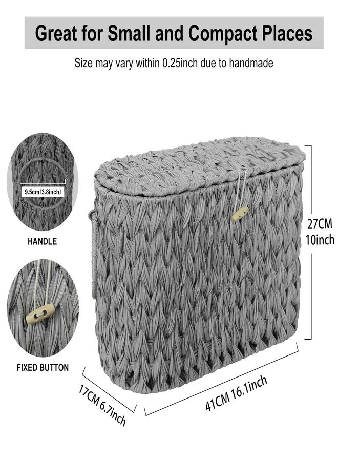Coeusy Toilet Paper Basket,Wicker Toilet Paper Storage with Lid,Free Standing,Decorative Bathroom Toilet Paper Holder Stand,Narrow Toilet Tissue Storage Bin for Rv,Closet, Gray - Image 3
