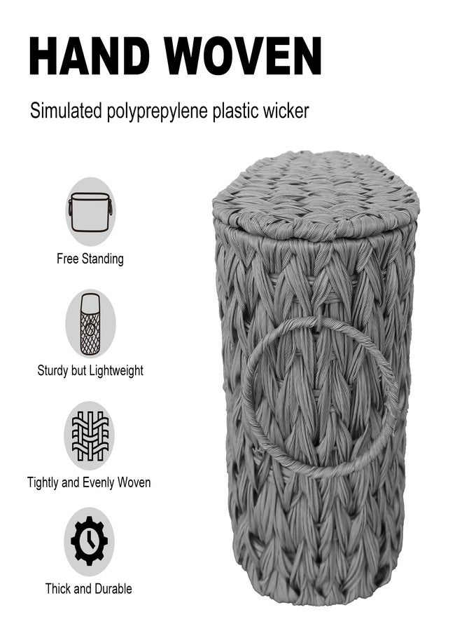 Coeusy Toilet Paper Basket,Wicker Toilet Paper Storage with Lid,Free Standing,Decorative Bathroom Toilet Paper Holder Stand,Narrow Toilet Tissue Storage Bin for Rv,Closet, Gray - Image 5