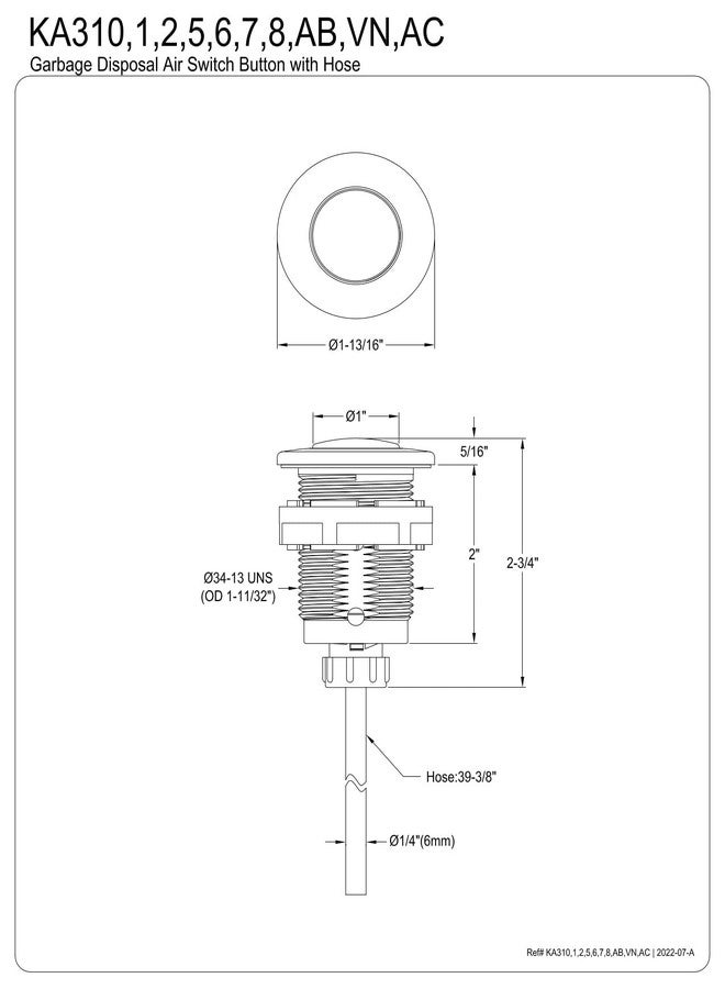 Kingston Brass KA318 Gourmetier Disposal Air Switch Button, Brushed Nickel - Image 2