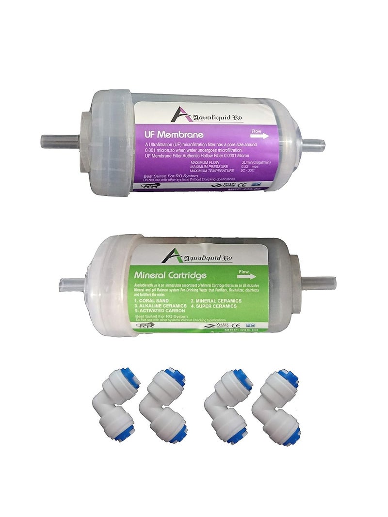 Aqualiquid RO 4Inch UF Membrane and Mineral Cartridge Bundle Complete with 4 Push Fit Connectors for All RO Systems Pack of 2 1 UF 1 Mineral - Image 1