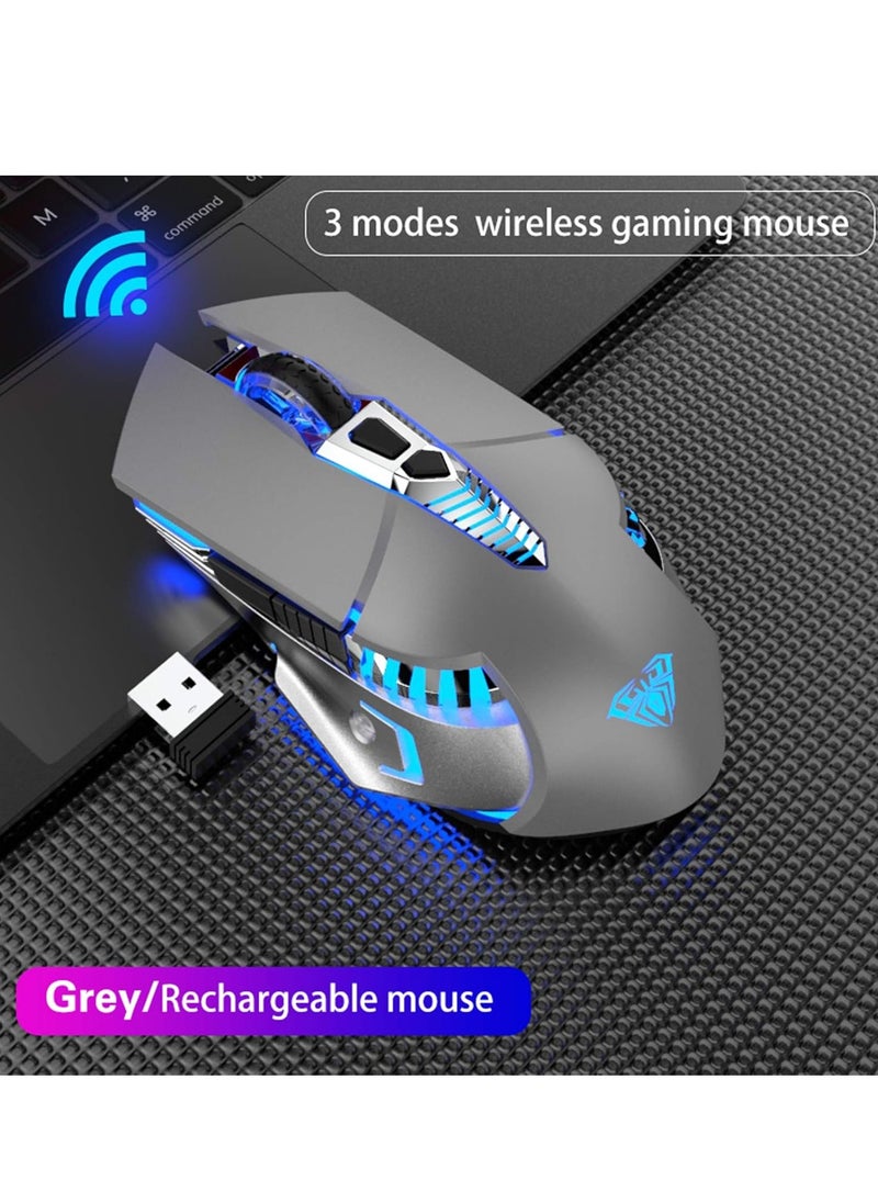 AULA - Ola SC200 Wireless Bluetooth Gaming Mouse Built-in 800mAh Battery Side Buttons LED Backlight 2.4G Optical Rechargeable for Laptop, MacBook, Notebook, Tablet, Mobile (Grey) - Image 1