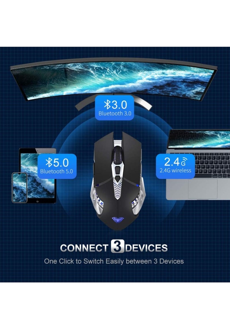 AULA - Ola SC200 Wireless Bluetooth Gaming Mouse Built-in 800mAh Battery Side Buttons LED Backlight 2.4G Optical Rechargeable for Laptop, MacBook, Notebook, Tablet, Mobile (Grey) - Image 1