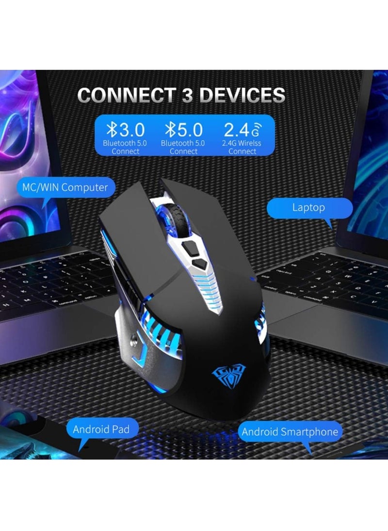 AULA - Ola SC200 Wireless Bluetooth Gaming Mouse Built-in 800mAh Battery Side Buttons LED Backlight 2.4G Optical Rechargeable for Laptop, MacBook, Notebook, Tablet, Mobile (Grey) - Image 1