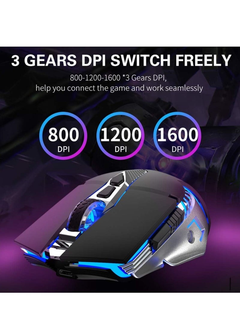AULA - Ola SC200 Wireless Bluetooth Gaming Mouse Built-in 800mAh Battery Side Buttons LED Backlight 2.4G Optical Rechargeable for Laptop, MacBook, Notebook, Tablet, Mobile (Grey) - Image 1