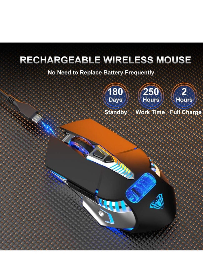 AULA - Ola SC200 Wireless Bluetooth Gaming Mouse Built-in 800mAh Battery Side Buttons LED Backlight 2.4G Optical Rechargeable for Laptop, MacBook, Notebook, Tablet, Mobile (Grey) - Image 1