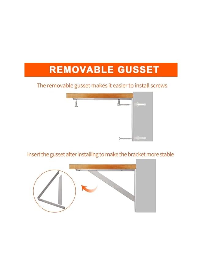 The Bros حاملات الرفوف من بروس 6 بوصة، 2 قطعة من الفولاذ المقاوم للصدأ زاوية قائمة حامل حائط مع إدخال دعم قابل للفصل، دعم زاوية على شكل حرف L لطاولة العمل - Image 2